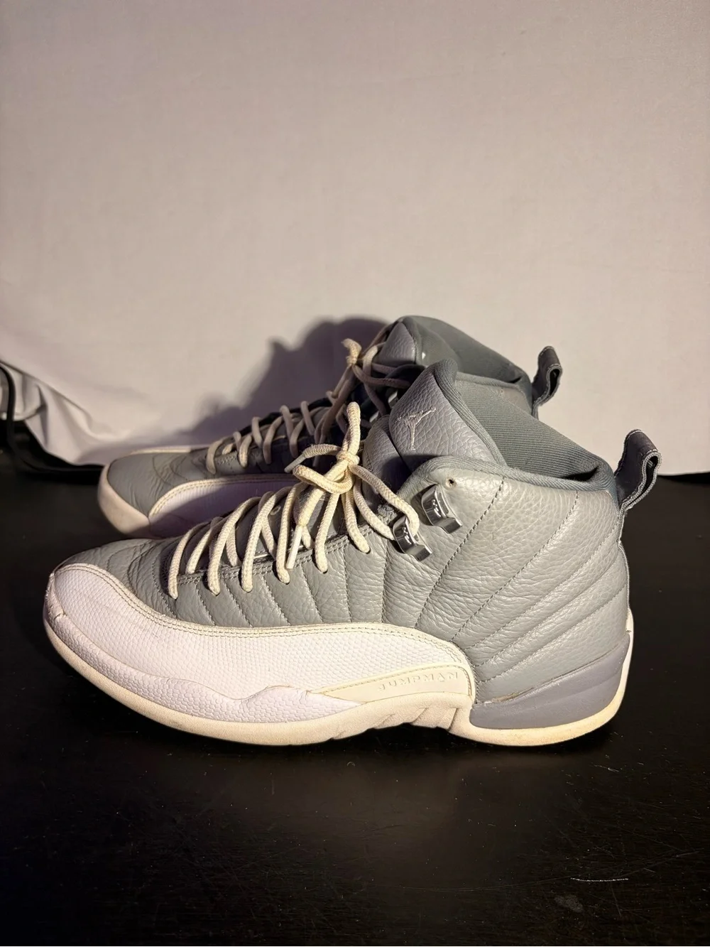 Jordan 12 Men's Gray and White High-Top Athletic Sneakers